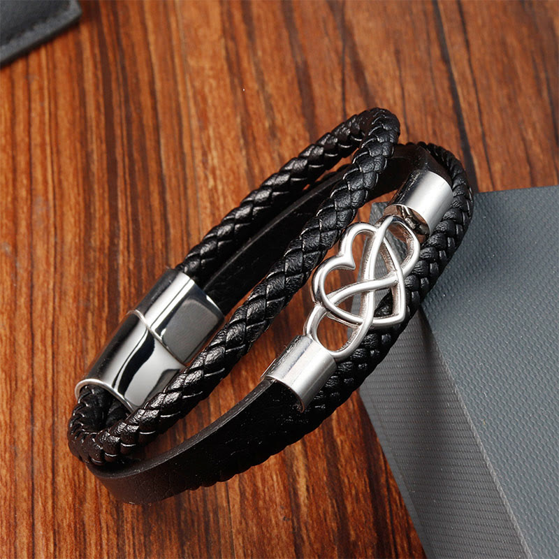 Buddha Stones Geometric Leather Titanium Steel Strengthen Buckle Bracelet - image 3