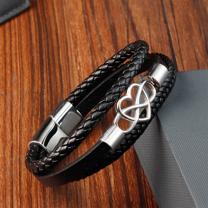 Buddha Stones Geometric Leather Titanium Steel Strengthen Buckle Bracelet - image 3