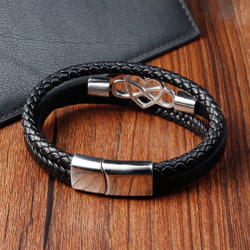 Buddha Stones Geometric Leather Titanium Steel Strengthen Buckle Bracelet - image 4