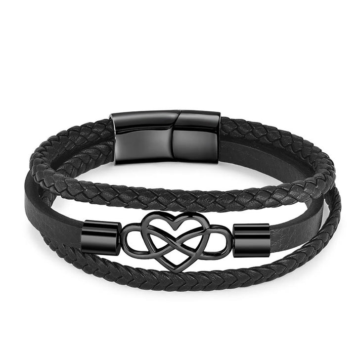 Buddha Stones Geometric Leather Titanium Steel Strengthen Buckle Bracelet - Multilayer Black(Wrist Circumference 19cm) - image 8