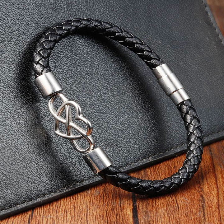 Buddha Stones Geometric Leather Titanium Steel Strengthen Buckle Bracelet - image 11