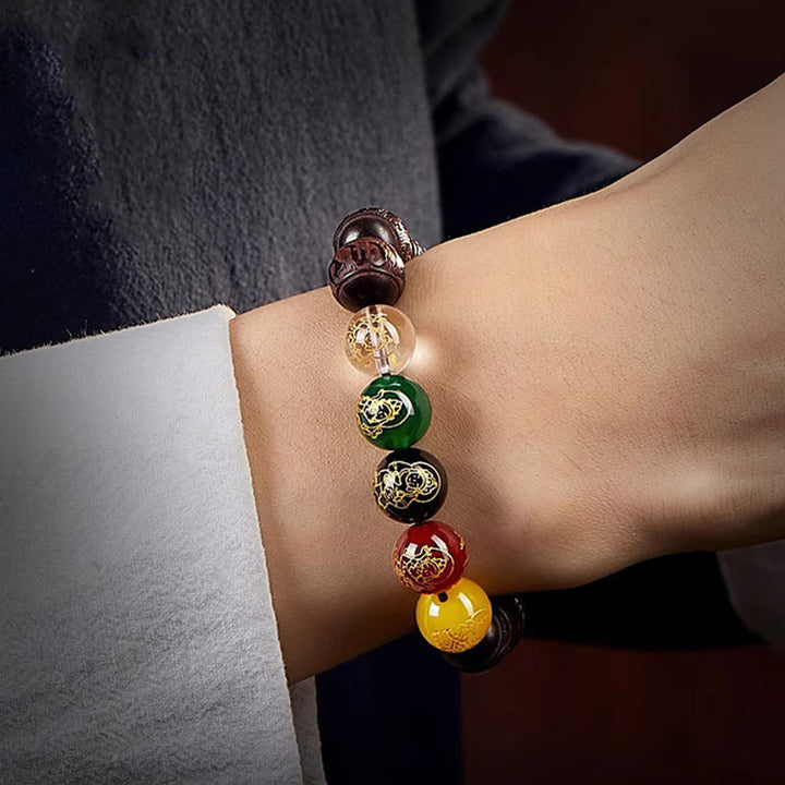 Buddha Stones Small Leaf Red Sandalwood Five Directions Gods of Wealth Calm Bracelet - image 15