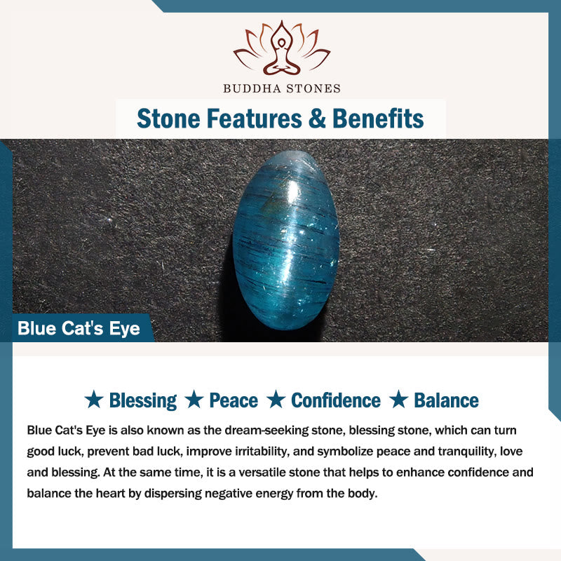 Buddha Stones Blue Cat's Eye White Crystal Peace Buckle Meaning Balance Bracelet - image 7