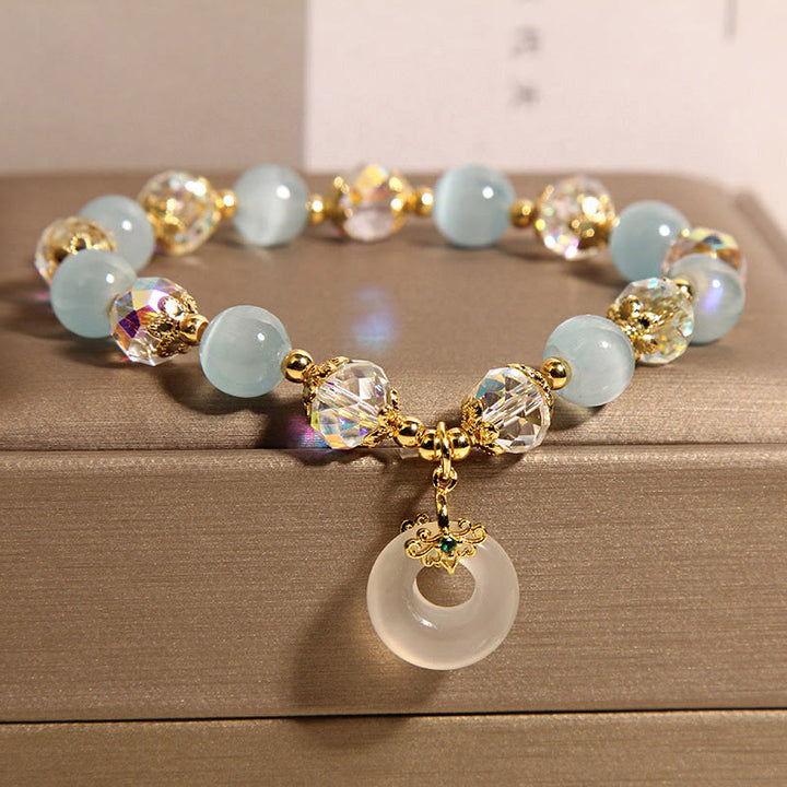 Buddha Stones Blue Cat's Eye White Crystal Peace Buckle Meaning Balance Bracelet - image 3