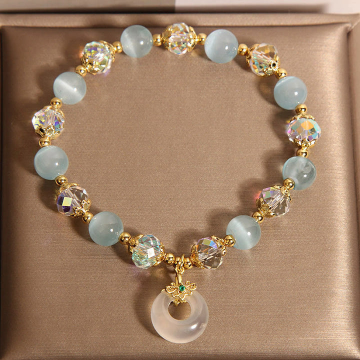 Buddha Stones Blue Cat's Eye White Crystal Peace Buckle Meaning Balance Bracelet - image 5
