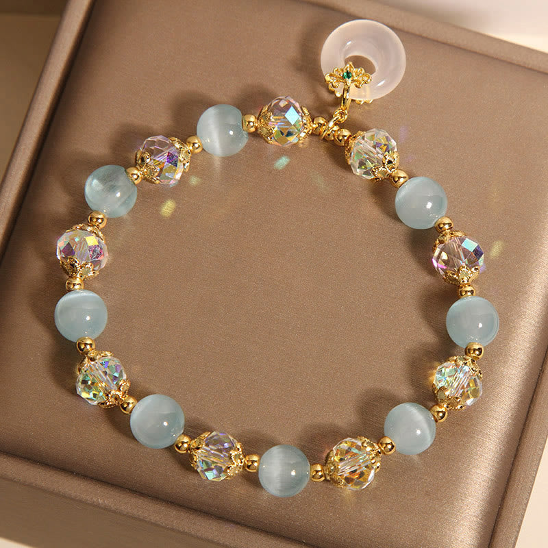Buddha Stones Blue Cat's Eye White Crystal Peace Buckle Meaning Balance Bracelet - image 6