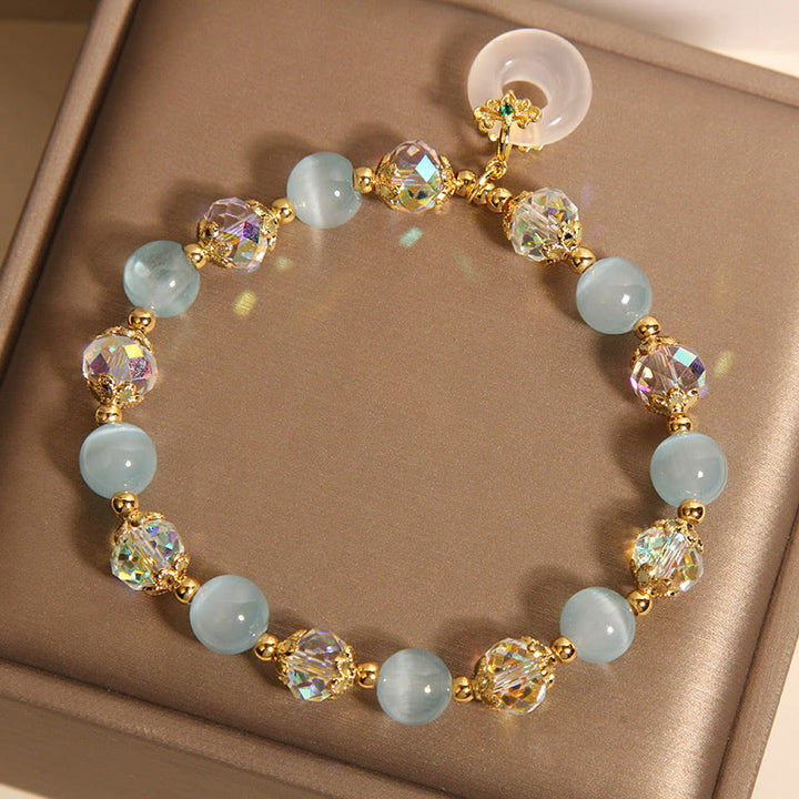 Buddha Stones Blue Cat's Eye White Crystal Peace Buckle Meaning Balance Bracelet - image 6
