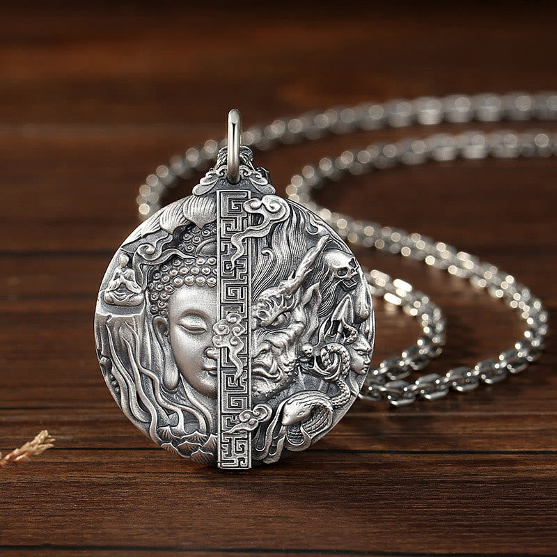 Buddha Stones Copper Buddha Demon Pattern Compassion Pendant Necklace - image 0