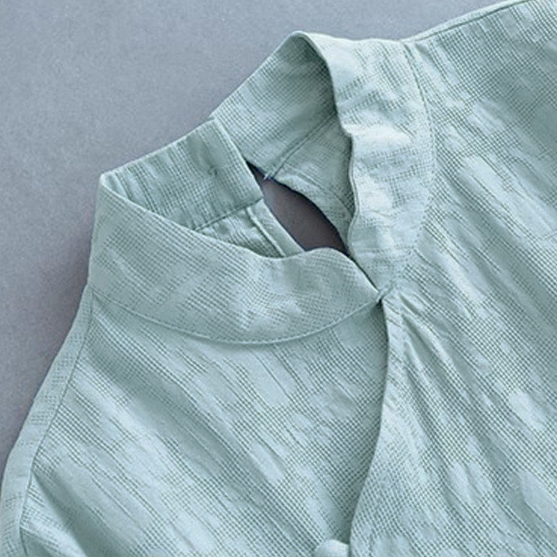 Buddha Stones Spring Casual Plain Frog-Button Design Side Lace-Up Cotton Linen Midi Dress - image 10