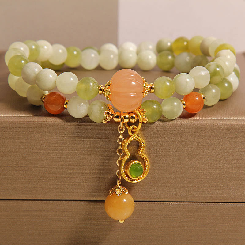 Buddha Stones Double Wrap Gourd Pumpkin Green Grape Serpentine Jade Luck Bracelet - Green Grape Serpentine Jade(Wrist Circumference: 17cm) - image 1