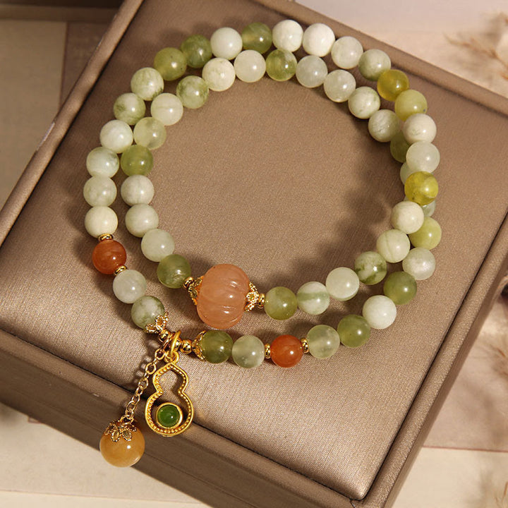 Buddha Stones Double Wrap Gourd Pumpkin Green Grape Serpentine Jade Luck Bracelet - image 8