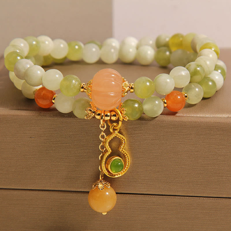 Buddha Stones Double Wrap Gourd Pumpkin Green Grape Serpentine Jade Luck Bracelet - image 3