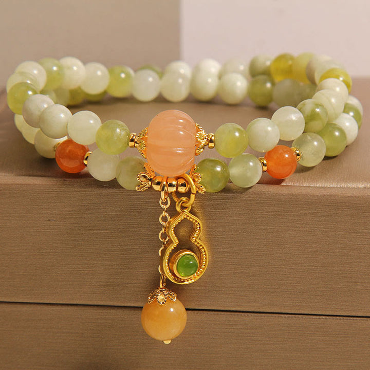 Buddha Stones Double Wrap Gourd Pumpkin Green Grape Serpentine Jade Luck Bracelet - image 3