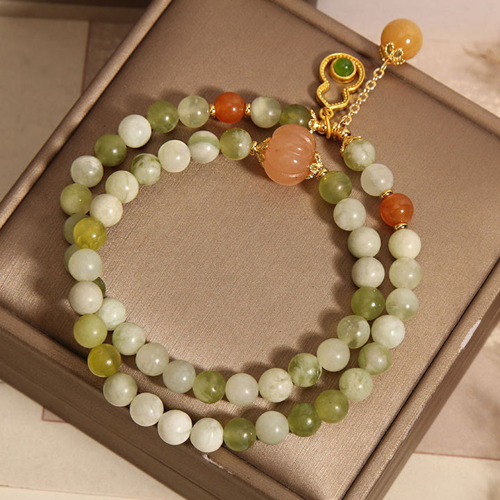 Buddha Stones Double Wrap Gourd Pumpkin Green Grape Serpentine Jade Luck Bracelet - image 7