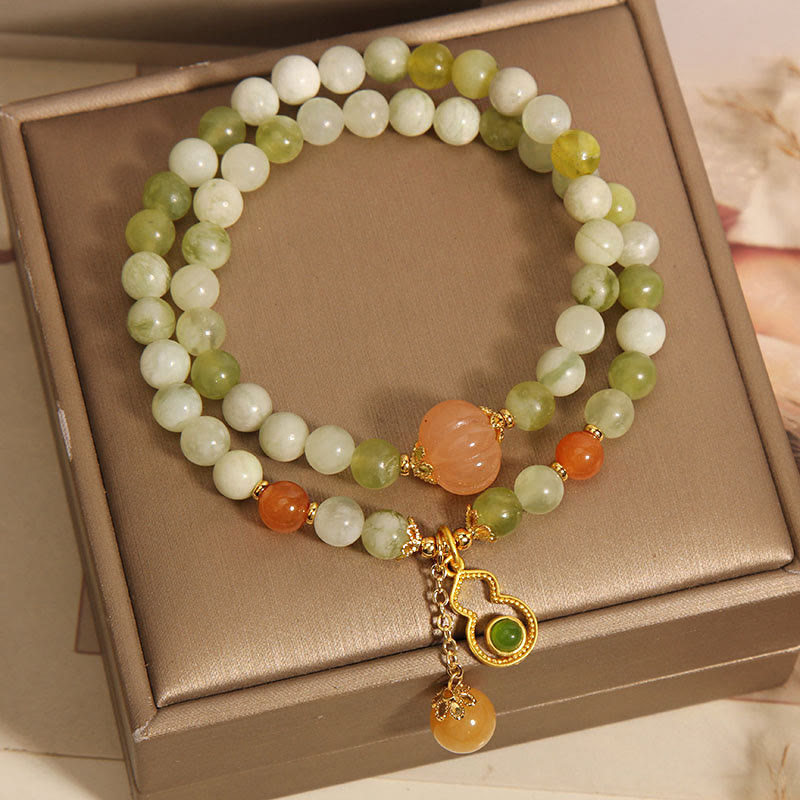 Buddha Stones Double Wrap Gourd Pumpkin Green Grape Serpentine Jade Luck Bracelet - image 4