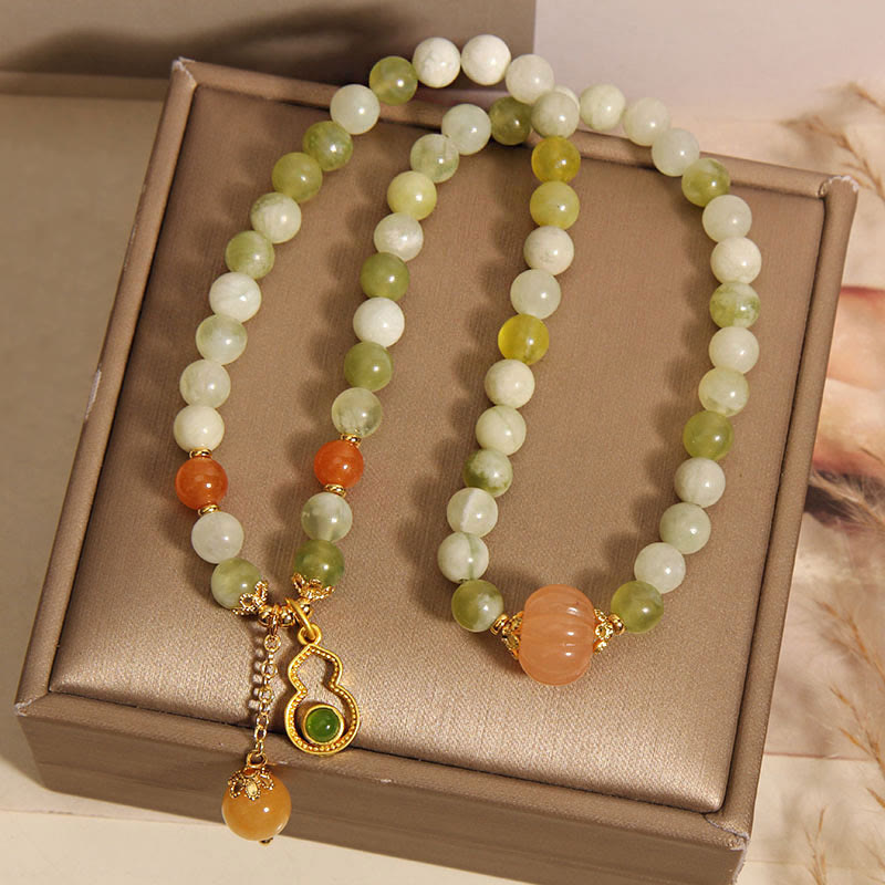 Buddha Stones Double Wrap Gourd Pumpkin Green Grape Serpentine Jade Luck Bracelet - image 9