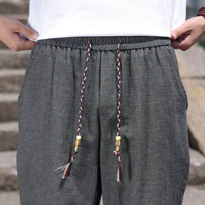 Buddha Stones Casual Woven Bead Waist Rope Men's 7-8 Length Spandex Pants With Pockets - image 9