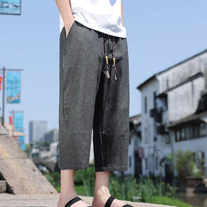 Buddha Stones Casual Woven Bead Waist Rope Men's 7-8 Length Spandex Pants With Pockets - image 8