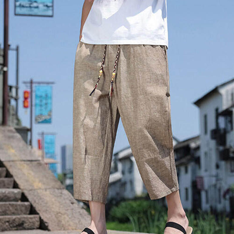 Buddha Stones Casual Woven Bead Waist Rope Men's 7-8 Length Spandex Pants With Pockets - image 15
