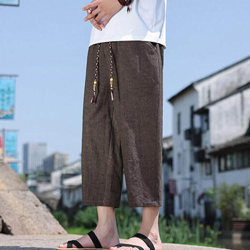 Buddha Stones Casual Woven Bead Waist Rope Men's 7-8 Length Spandex Pants With Pockets - image 19