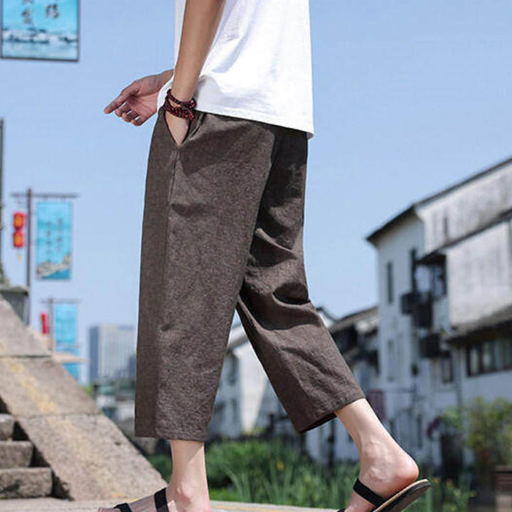 Buddha Stones Casual Woven Bead Waist Rope Men's 7-8 Length Spandex Pants With Pockets - image 24