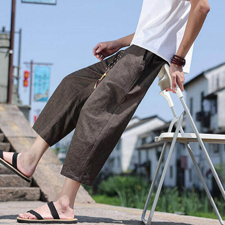 Buddha Stones Casual Woven Bead Waist Rope Men's 7-8 Length Spandex Pants With Pockets - image 23