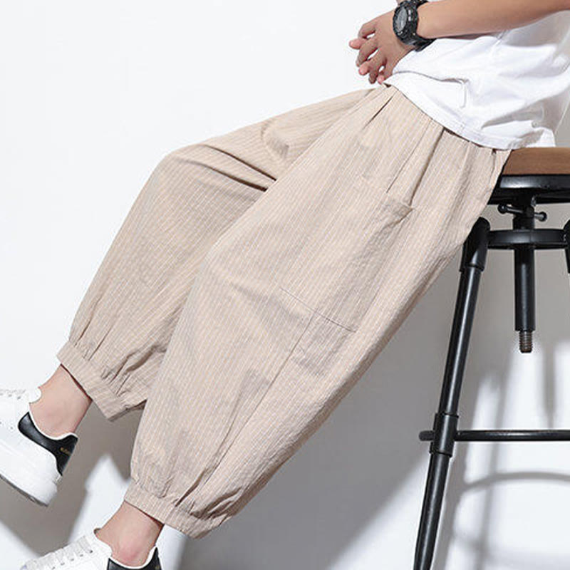 Buddha Stones Casual Striped Men's Cotton 7-8 Length Harem Pants With Pockets - image 7