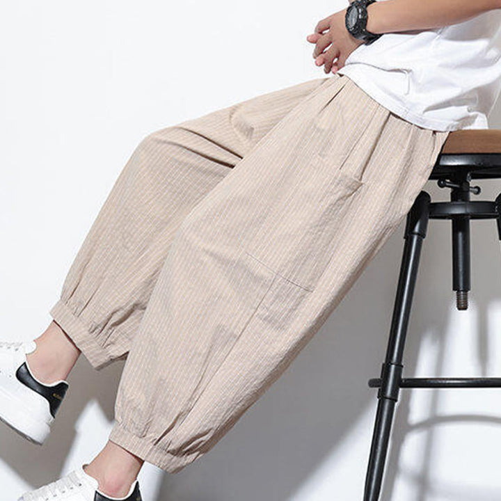 Buddha Stones Casual Striped Men's Cotton 7-8 Length Harem Pants With Pockets - image 7