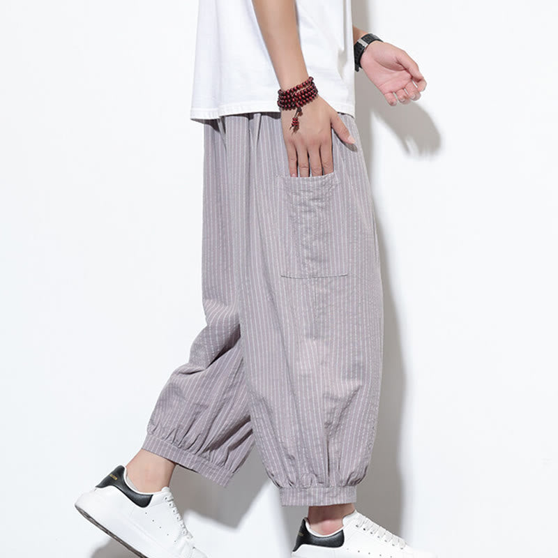 Buddha Stones Casual Striped Men's Cotton 7-8 Length Harem Pants With Pockets - image 17