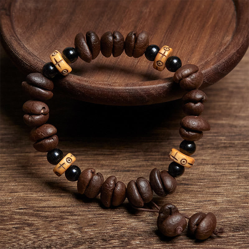 Buddha Stones Natural Coffee Beans Yak Bone Beads Bracelet - image 2