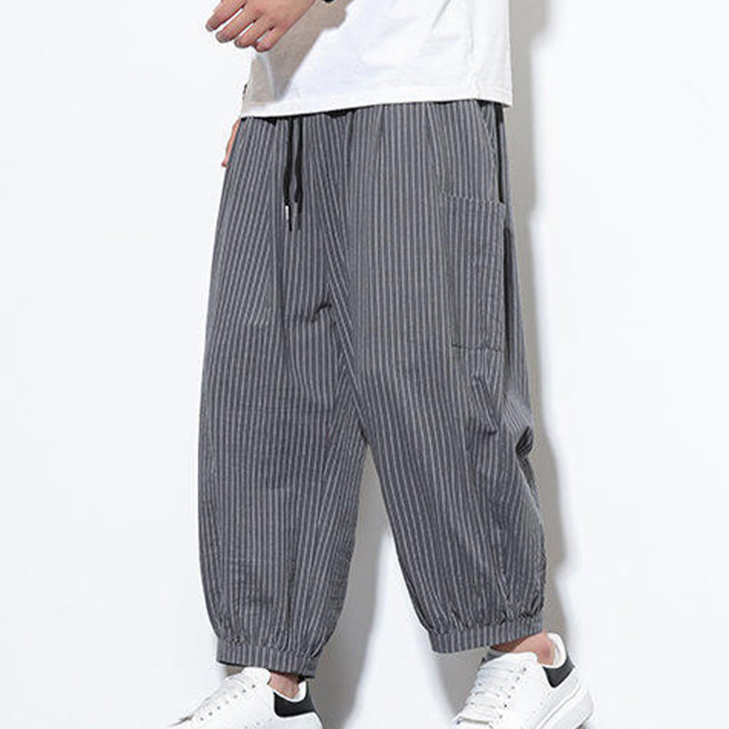 Buddha Stones Casual Striped Men's Cotton 7-8 Length Harem Pants With Pockets - image 26