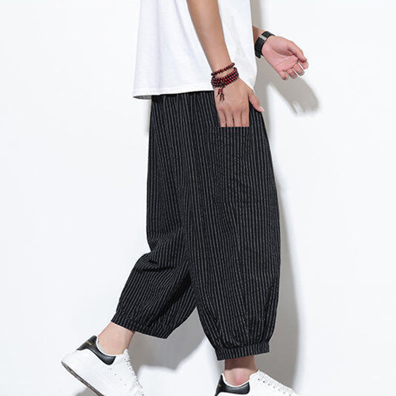 Buddha Stones Casual Striped Men's Cotton 7-8 Length Harem Pants With Pockets - image 35
