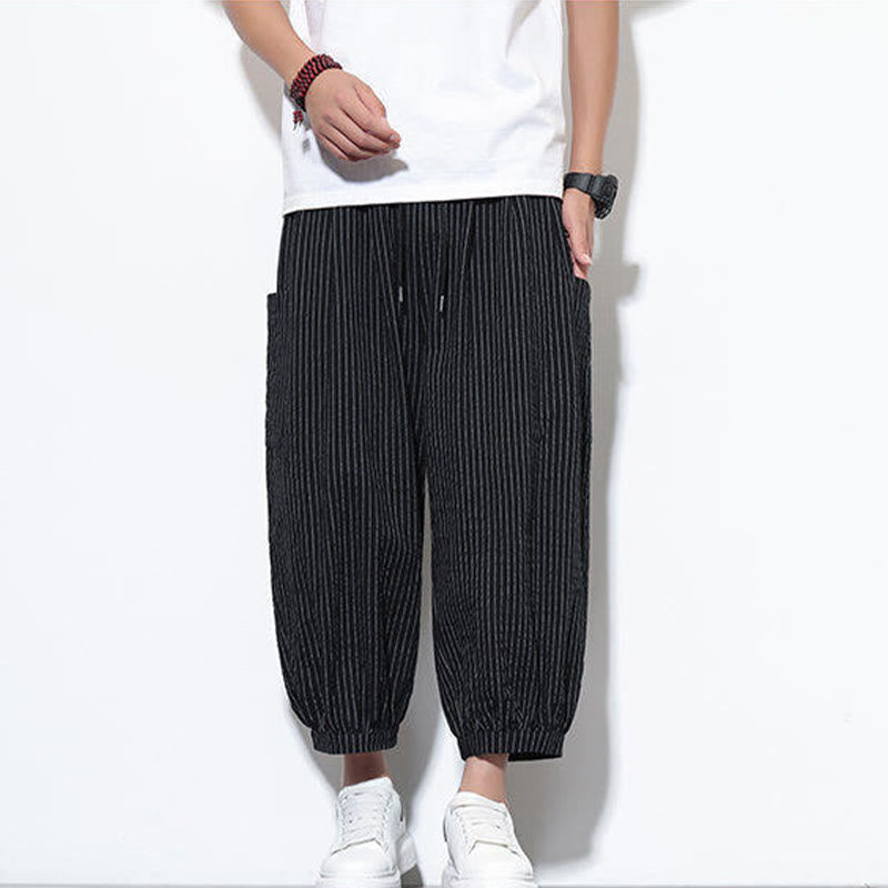 Buddha Stones Casual Striped Men's Cotton 7-8 Length Harem Pants With Pockets - image 30