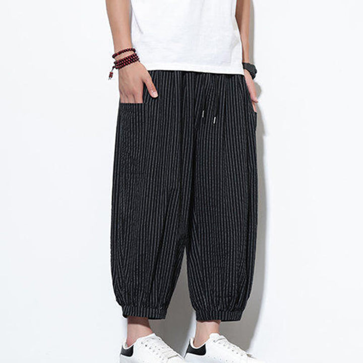 Buddha Stones Casual Striped Men's Cotton 7-8 Length Harem Pants With Pockets - image 31