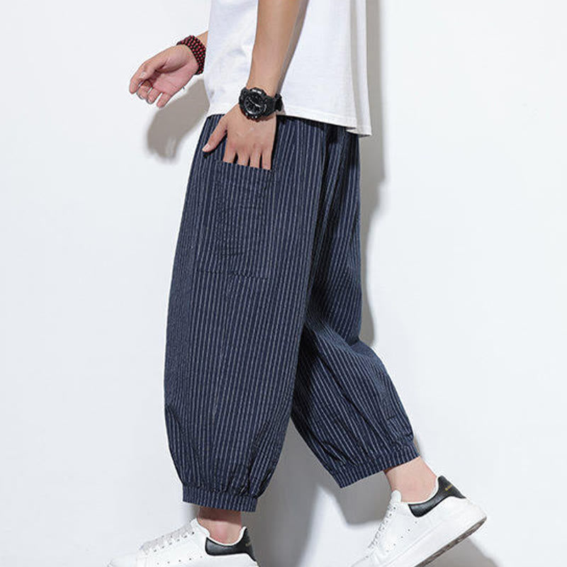 Buddha Stones Casual Striped Men's Cotton 7-8 Length Harem Pants With Pockets - image 46