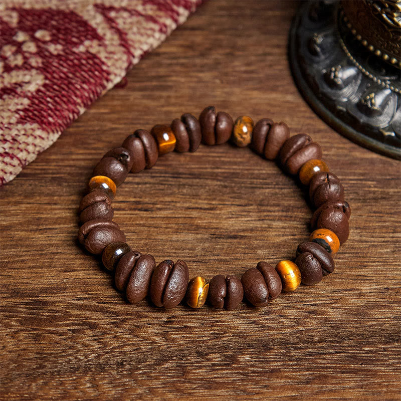 Buddha Stones Natural Coffee Beans Tiger Eye Grey Jasper Lava Rock Beads Bracelet - Coffee Bean&Tiger Eye(Wrist Circumference: 16cm) - image 1