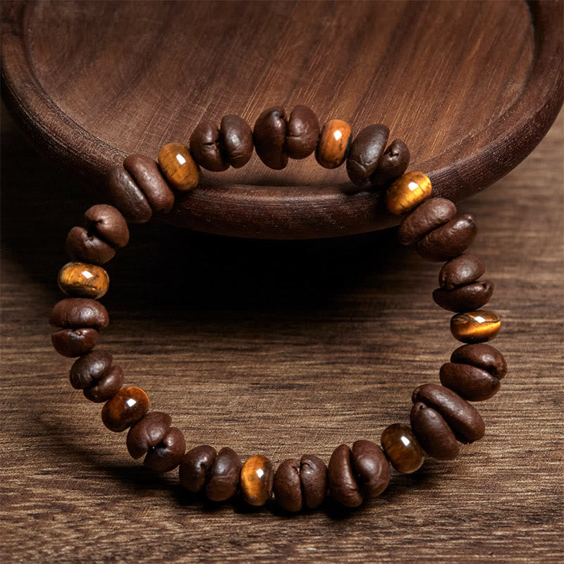 Buddha Stones Natural Coffee Beans Tiger Eye Grey Jasper Lava Rock Beads Bracelet - image 2