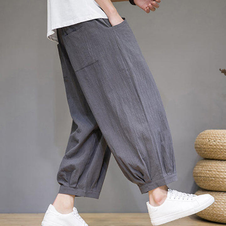 Buddha Stones Casual Plain Men's Cotton 7-8 Length Harem Pants With Pockets - image 5