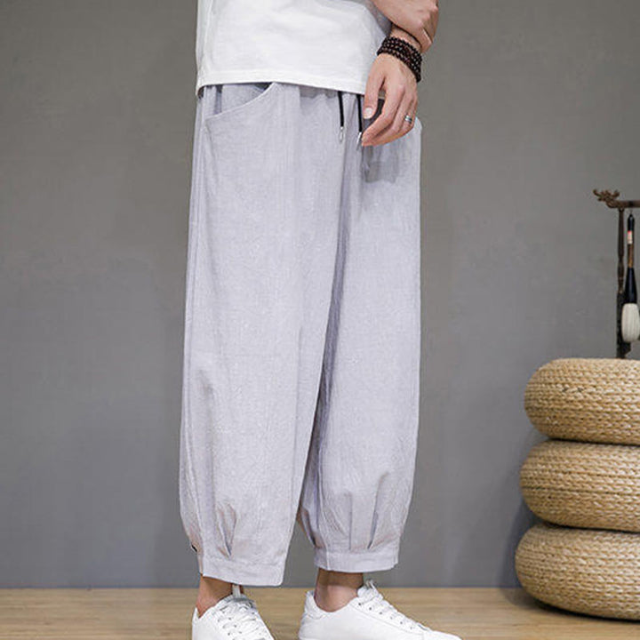 Buddha Stones Casual Plain Men's Cotton 7-8 Length Harem Pants With Pockets - image 14