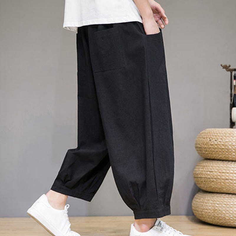 Buddha Stones Casual Plain Men's Cotton 7-8 Length Harem Pants With Pockets - image 20