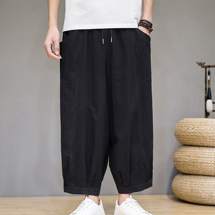 Buddha Stones Casual Plain Men's Cotton 7-8 Length Harem Pants With Pockets - Black - US/UK/AU46，EU56 (5XL) - image 18