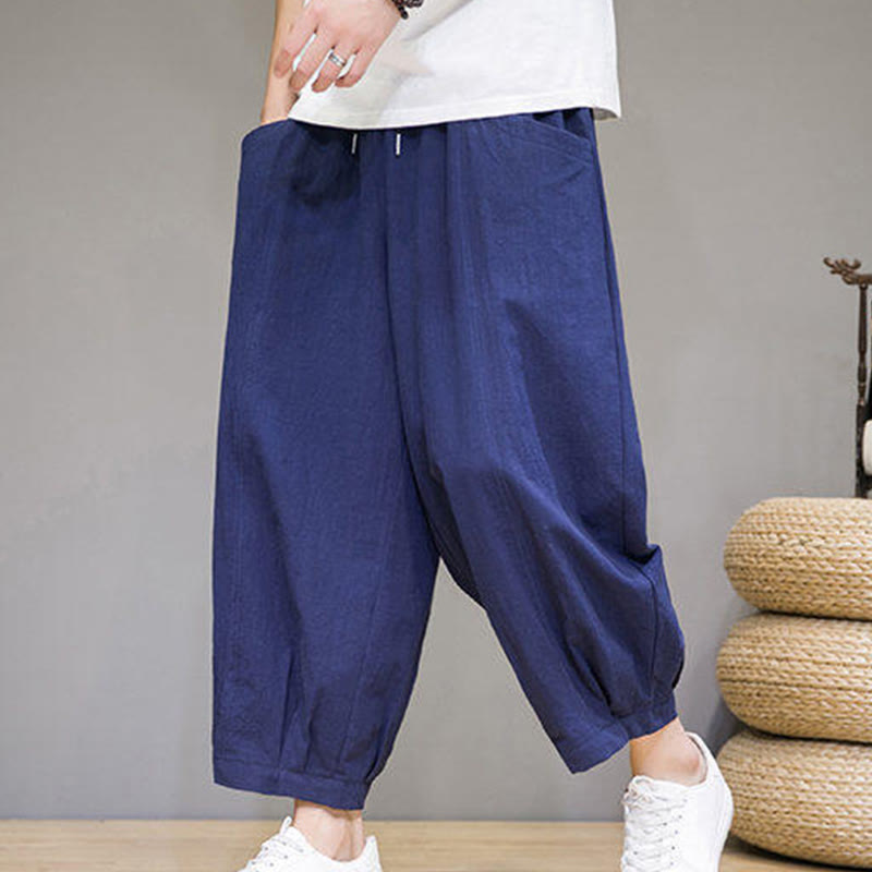 Buddha Stones Casual Plain Men's Cotton 7-8 Length Harem Pants With Pockets - image 30