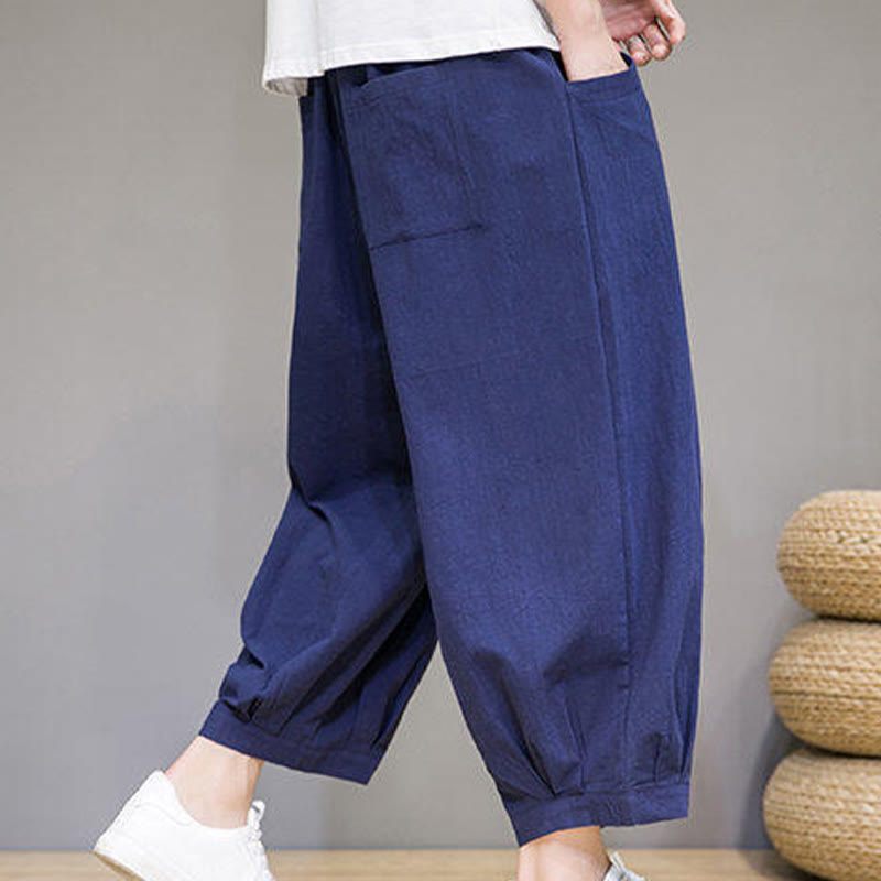 Buddha Stones Casual Plain Men's Cotton 7-8 Length Harem Pants With Pockets - image 28