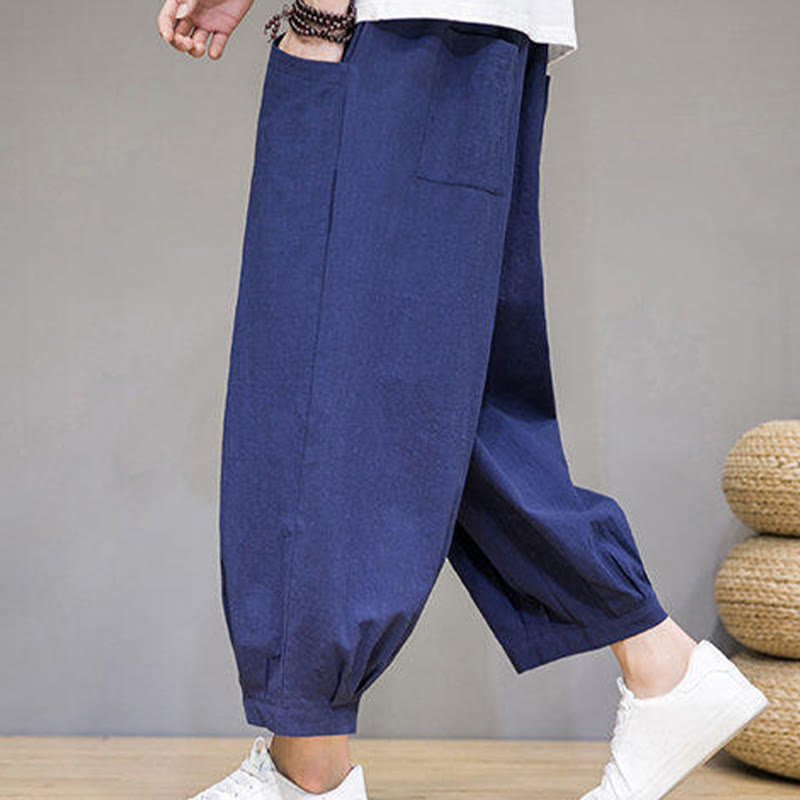 Buddha Stones Casual Plain Men's Cotton 7-8 Length Harem Pants With Pockets - image 29
