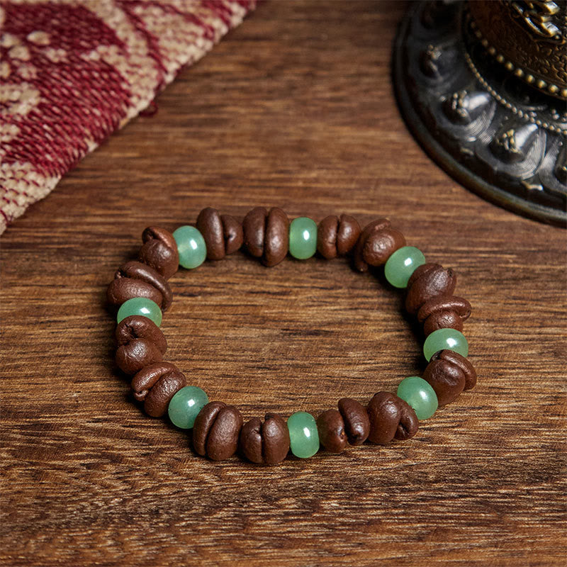 Buddha Stones Natural Coffee Beans Green Aventurine Huanglong Jade Beads Bracelet - Coffee Bean&Green Aventurine(Wrist Circumference: 16cm) - image 1