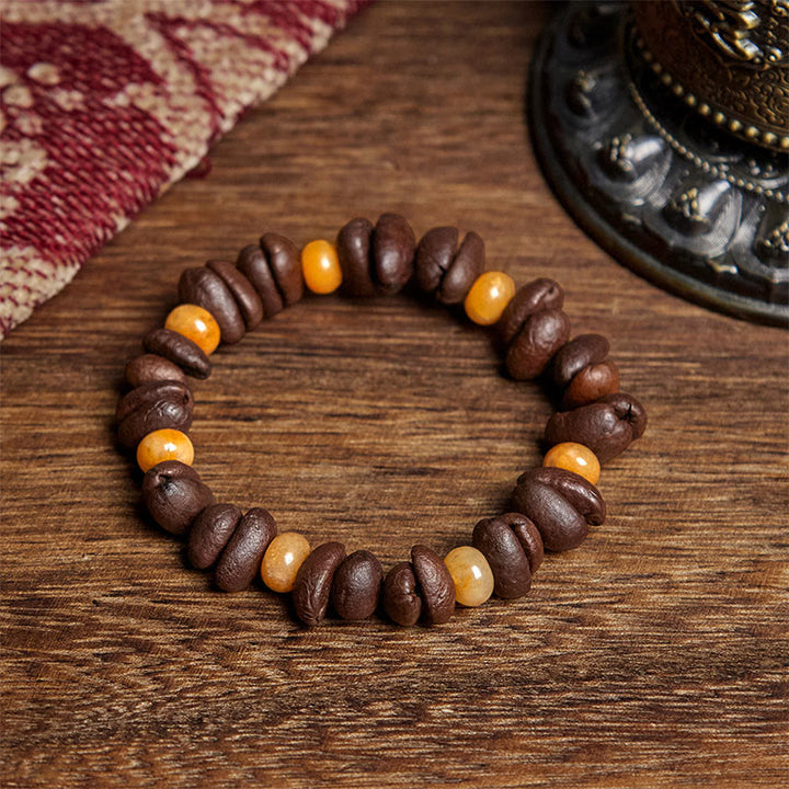 Buddha Stones Natural Coffee Beans Green Aventurine Huanglong Jade Beads Bracelet - Coffee Bean&Huanglong Jade(Wrist Circumference: 16cm) - image 6