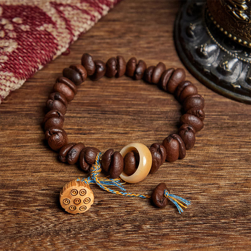 Buddha Stones Natural Lotus Seedpod Coffee Beans Wenge Wood Bodhi Seed Bracelet - Coffee Bean(Wrist Circumference: 17.5cm) - image 1