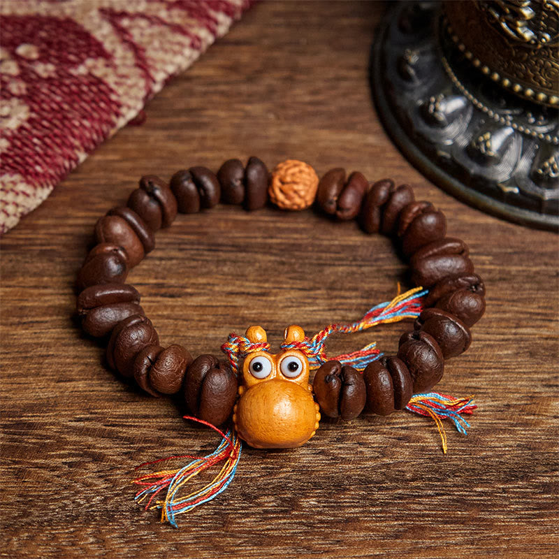 Buddha Stones Handmade Funny Hippo Coffee Beans Wenge Wood Bracelet - Coffee Bean(Wrist Circumference: 17.5cm) - image 1