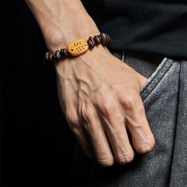 Buddha Stones Handmade Fishbone Real Coffee Beans Wenge Wood Bracelet - image 5