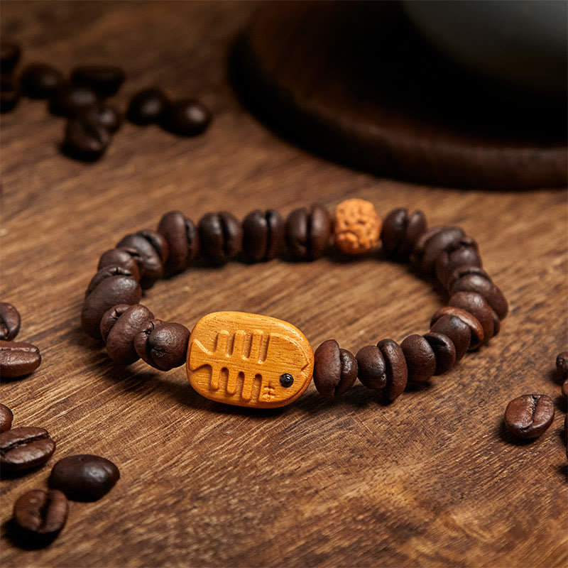 Buddha Stones Handmade Fishbone Real Coffee Beans Wenge Wood Bracelet - image 3